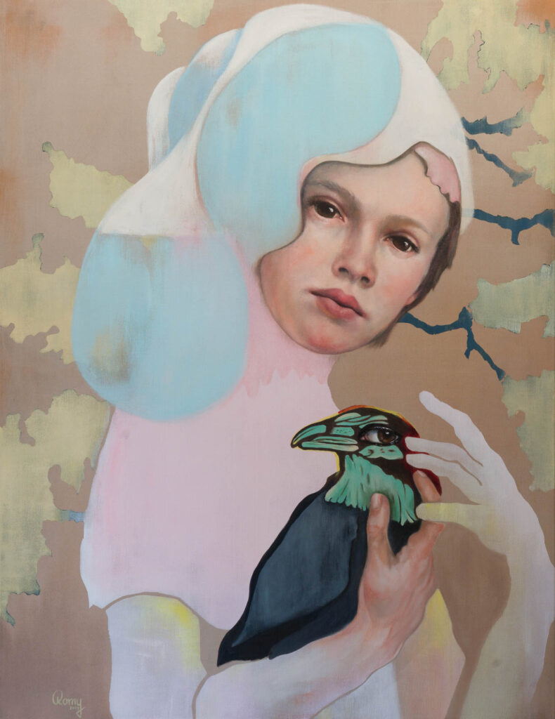 ROMY, BEHÜTET, 130x100 cm (51”x39”), 2021, Öl und Acryl auf Leinwand