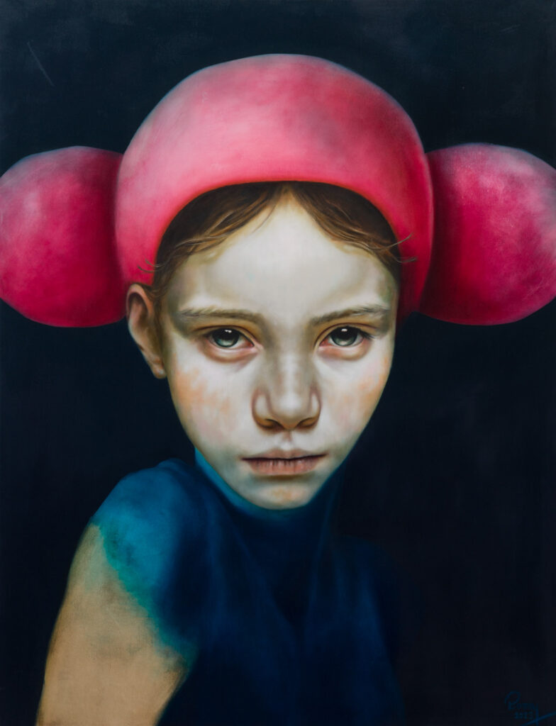 ROMY, FEMINAUTIN, 130x100 cm (51” x 39”), 2025, Öl und Acryl auf Leinwand-web